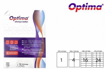 Etichete color autoadezive 24/A4, 70 x 37 mm, 100 coli/top, Optima - verde