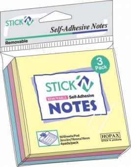 Notes autoadeziv 76 x  76 mm, 3 x 50 file/set, Stick