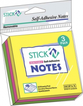 Notes autoadeziv 76 x  76 mm, 3 x 50 file/set, Stick
