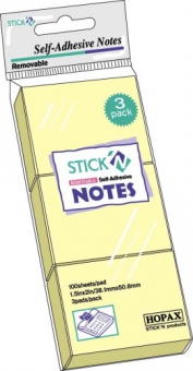 Notes autoadeziv 38 x  51 mm, 3 x 100 file/set, Stick