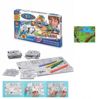 Puzzle de colorat, 36 piese + 24 carioca lavabile, CARIOCA Jungle