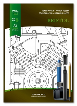 Bloc desen A3, 20 file - 210g/mp, pentru schite creion/marker, AURORA Bristol