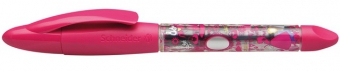 Roller cu cartus SCHNEIDER Base Ball, rubber grip, corp roz, cu decor - scriere albastra