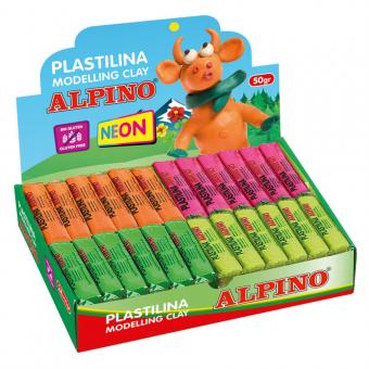 Display plastilina fluorescenta, 24 x  50gr./display, ALPINO -  6 culori asortate