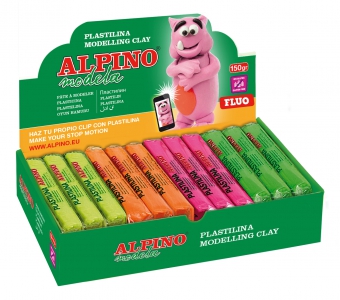 Display plastilina fluorescenta, 12 x 150gr./display, ALPINO -  6 culori asortate