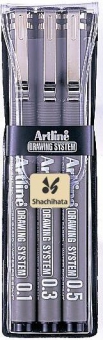 Marker pentru desen tehnic ARTLINE, varf fetru (0.1/0.3/0.5mm), 3 buc/set - negru
