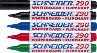 Marker SCHNEIDER Maxx 290, pentru tabla de scris+flipchart, varf rotund 2-3mm, 4 cul/set - (N,R,A,V)