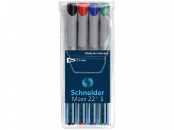 Universal non-permanent marker SCHNEIDER Maxx 221 S, varf 0.4mm, 4 culori/set - (N, R, A, V)