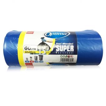 Saci menaj 60L,15 buc, 60*80 Sano Optima Super albastri LDPE