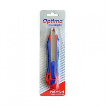 Cutter premium Optima, lama 9mm + 2 rezerve SK5, auto-incarcare, sina metalica, ABS cu rubber grip
