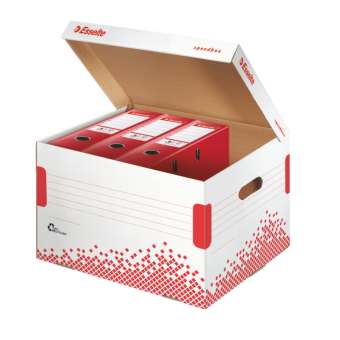 Container arhivare si transport ESSELTE Speedbox, pentru bibliorafturi, carton, alb