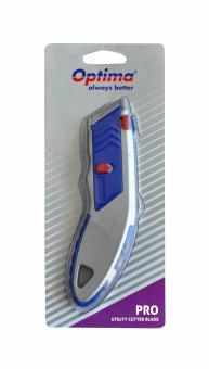 Cutter profesional Optima, lama trapezoidala + 5 rezerve SK5, cu auto-incarcare, zinc cu rubber grip