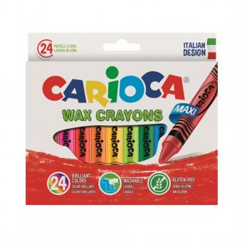 Creioane cerate, rotunde, lavabile, D-12mm, 24 culori/cutie, CARIOCA Wax Crayon Maxi