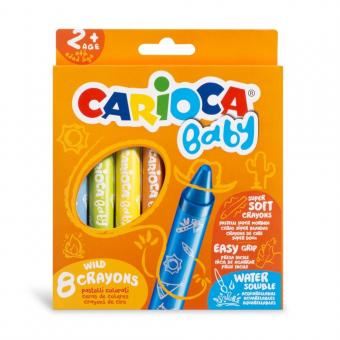 Creioane cerate, rotunde, solubile in apa, 8 culori/cutie, CARIOCA Baby Wild Crayons 2+