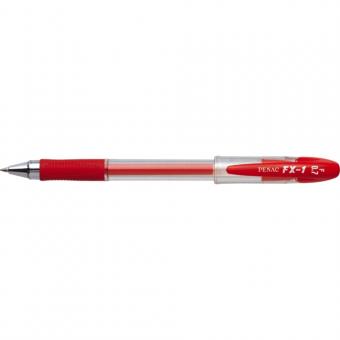 Pix cu gel PENAC FX-1, rubber grip, 0.7mm, con metalic, corp transparent - scriere rosie