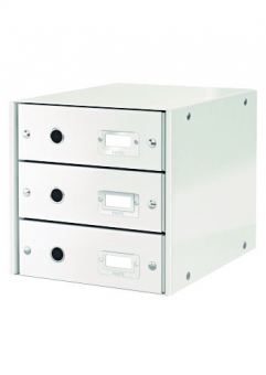 Suport cu 3 sertare, din carton laminat, LEITZ Click & Store - alb