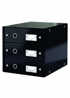 Suport cu 3 sertare, din carton laminat, LEITZ Click & Store - negru