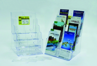 Display plastic pentru brosuri, de birou/perete, 4 x A4-portrait, KEJEA - transparent