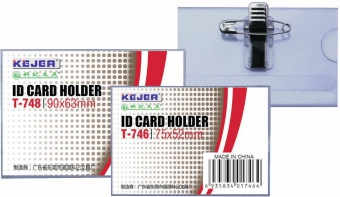 Ecuson PVC, pentru nume, cu ac si clip,  70 x 42mm, KEJEA - transparent