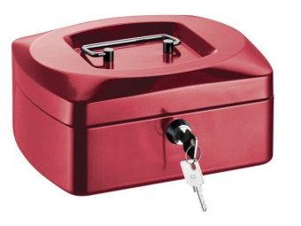 Caseta (cutie) metalica pentru bani, 205 x 160 x 85 mm, tavita monezi, ALCO - rosie