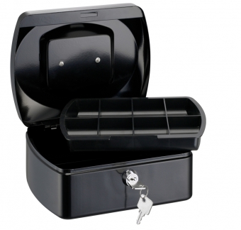 Caseta (cutie) metalica pentru bani, 255 x 200 x 90 mm, tavita monezi, ALCO - neagra