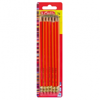 Creioane grafit cu radiera, mina HB lacuite rosu set 24 bucati