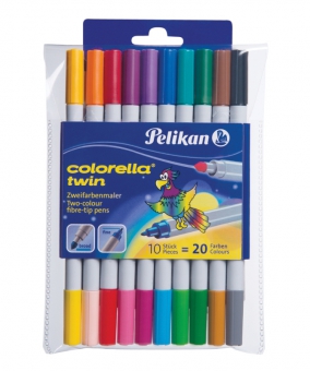 Carioci Colorella Twin C304, set 10=20 culori, 1mm/2mm, lavabil