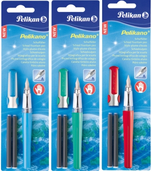 Stilou Pelikano, penita M,cu grip pentru dreptaci,2 patroane mari,3 culori asortate,blister