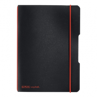 Caiet My.Book Flex A5 40f 70gr patratele, coperta neagra, elastic rosu