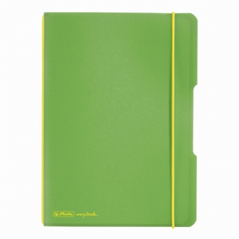 Caiet My.Book Flex A5 40f 70gr patratele, coperta verde deschis transparent, elastic galben