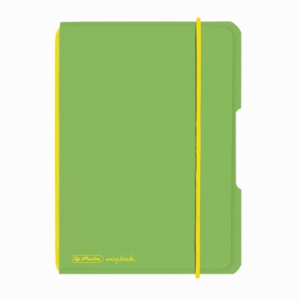 Caiet My.Book Flex A6 40f 70gr patratele, coperta verde deschis transparent, elastic galben