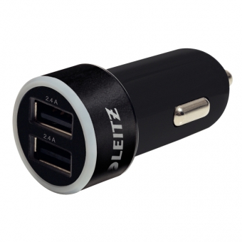 Duo-incarcator LEITZ CompleteTraveller USB pentru masina - negru